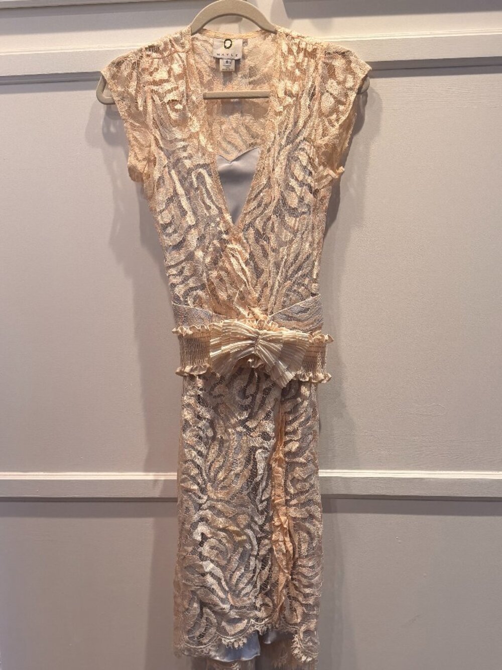 Vintage Mayle Lace Dress Cream & Light Blue Slip Size 8